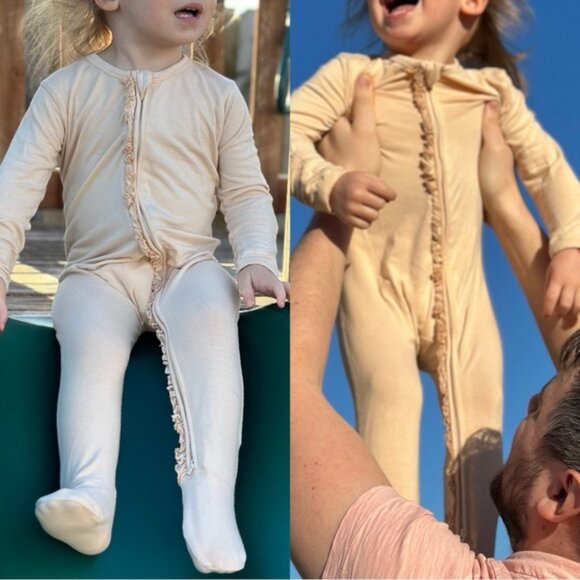 Larkspur Baby Company | "Cream" Ruffle Zip Footie | Size 12-18 Months - Picture 1 of 10